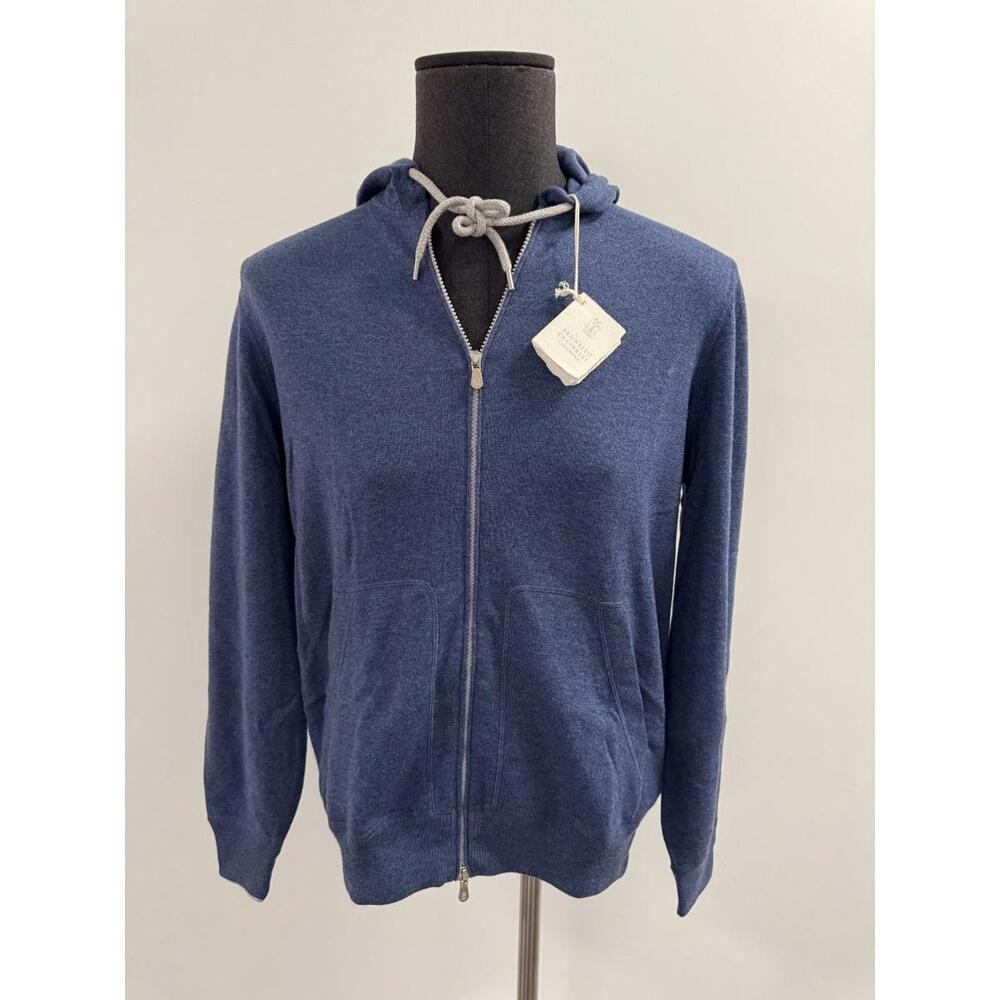 Brunello Cucinelli Blue Cashmere Full Zip Hoodie Sweater Size M